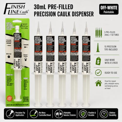 30mL Pre-Filled Precision Caulk Applicator Off WT 5-Pack - color: Off White