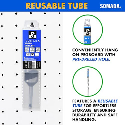 SOMADA 1-1/2" x 8" Auger Drill Bit for Wood, Ship Auger Hex Shank - size: 1-1/2"x8" Silver