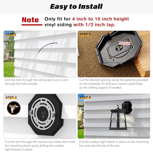 Vinyl Siding Mounting Blocks, Siding Mounting Kit, 130110006001 Octagon Mount Block, Mounting Plate for 1/2 inch Lap and 4 inch to 10 inch Height Siding, Black, 2 Pack - style: Black