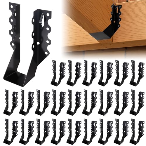 25 Pcs 2x6 Joist Hangers for Wood, 20 Gauge Black Powder Coating Face Mount Joist Hanger, Hurricane Tie Brackets for Deck, Floor, Ceiling, Roofs - size: 2" X 6"