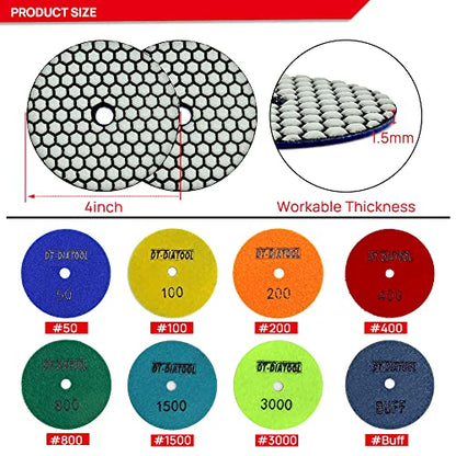 DT-DIATOOL Dry Diamond Polishing Pads 4 Inch Grit 1500, 8 Pieces
