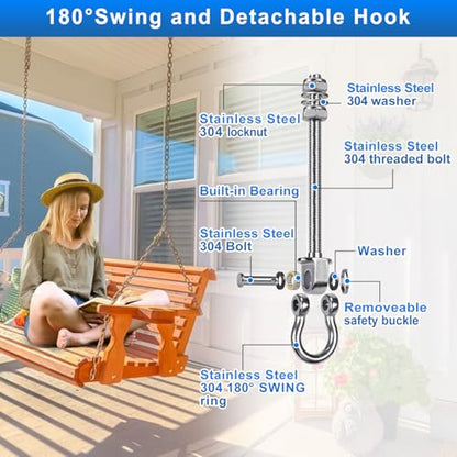 4Pcs Heavy Duty Swing Hangers with Bearings Swing Hooks for Wood & Metal Beams Stainless Steel Swing Hardware Bolts for Hanging Hammocks Chair, Yoga Swings, Porch Swing 5" X M2/5", 1500LB Capacity - color: 4 pack - 5"