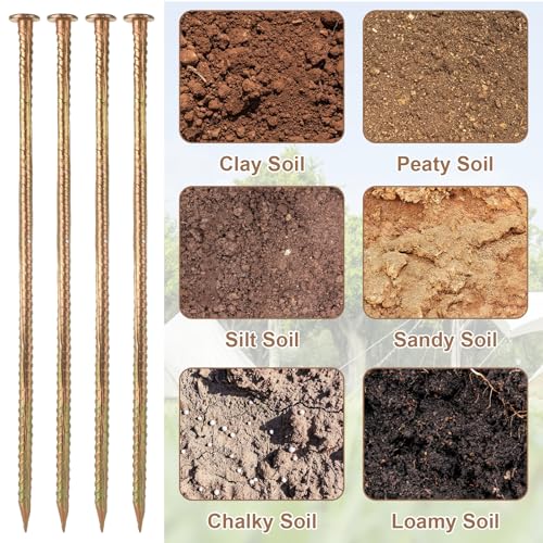 MIVIDE 12 Pack 16 Inch Gold Rebar Stakes, 1/2 Inch Diameter, Galvanized Steel Ground Anchors, Heavy Duty Metal Rebar Stakes for Speed Bumps, Garden Plants, Wheel, Wood, Tent