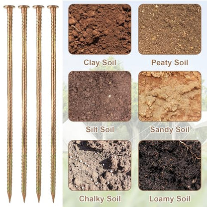 MIVIDE 12 Pack 16 Inch Gold Rebar Stakes, 1/2 Inch Diameter, Galvanized Steel Ground Anchors, Heavy Duty Metal Rebar Stakes for Speed Bumps, Garden Plants, Wheel, Wood, Tent