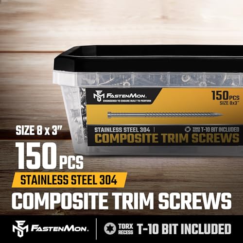 Composite Trim Screws, #8 x 3” Stainless Steel 304, 150pcs - size: #8 x 3"