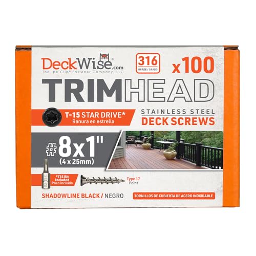 DeckWise #8x1 Black 316 SS Trim-Head Deck Screws, 50 Sq Ft (100pk) - size: 1.0"