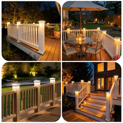 Mlambert 4 Pack 4x4 Solar Post Light, 3 Modes Wooden Vinyl Fence Cap, White - color: White, size: 4 Pack