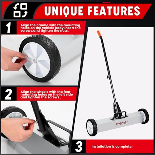 Buelkmag 50Lbs Nail Magnet Sweeper 24 Inch Rolling Magnetic Sweeper - size: 24 Inches