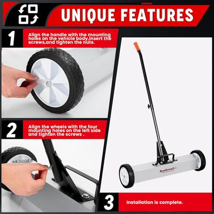 Buelkmag 50Lbs Nail Magnet Sweeper 24 Inch Rolling Magnetic Sweeper - size: 24 Inches
