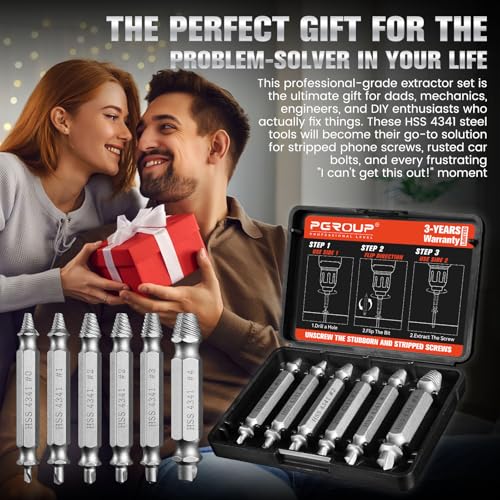 6-Piece Damaged Screw Extractor Set, #0 - #4, Easy Out Left Hand Drill Bits & Spiral Flute Extractors for Broken, Stripped, Rusted Bolts in Metal, Wood, Automotive, Gifts for Men