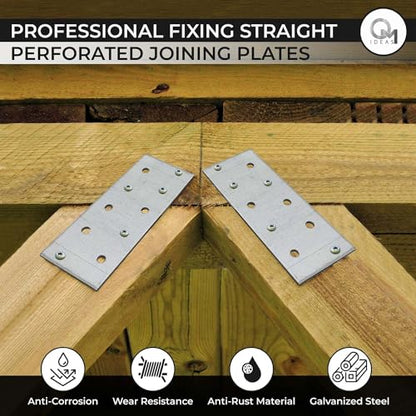 10 Pack Flat Joining Nail Plates (3.94" x 1.57" x 0.08") Connecting Perforated Metal Brace Bracket Timber Wood Fixing Galvanised Steel Repair Connector - size: 3.94" x 1.57"