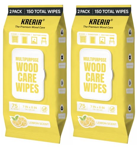 Multipurpose Wood Care Wipes 150 Count, 7x8 In, Light Lemon Scent - size: 75 Count (Pack of 2)