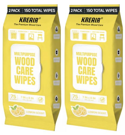 Multipurpose Wood Care Wipes 150 Count, 7x8 In, Light Lemon Scent - size: 75 Count (Pack of 2)