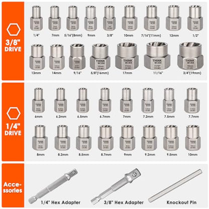 35 Pcs Bolt Extractor Kit, 1/4" & 3/8" Drive Impact Bolt & Nut Remover Set - size: 35-Piece
