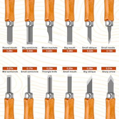 Wood Carving Tools, 14Pcs Wood Carving Knife Kit Carbon Steel, Wood Chisels Set for Pumpkins Soap Sculpture Carving DIY (12 Styles)