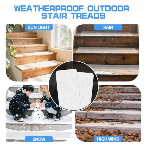 LadyRosian Outdoor Stair Treads Non Slip 10-Pack Clear 6" x 24" - Weather Resistant Adhesive Heavy Grip Tape - Waterproof Anti Skid Strips - color: Clear, size: 6" x 24"