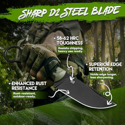 Purple Dragon Fixed Blade Knife with Kydex Sheath -Survival Knife Green - color: Green