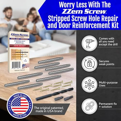 8-Pack #9 x 3 Permanent Stripped Door Hinge Screw Hole Repair Kit - size: 8 Pack