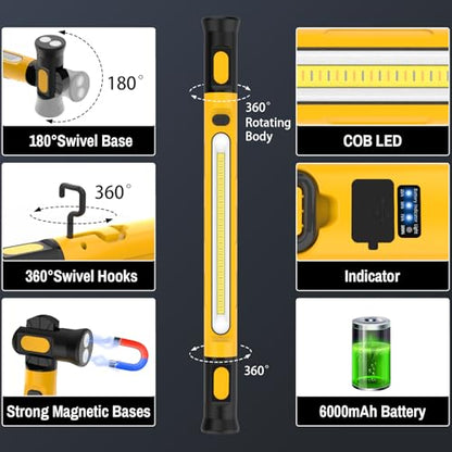 ERAY Magnetic Work Light Bar, 6000mAh /3000LM Rechargeable Under Hood Light - color: Yellow