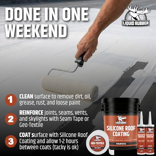 Liquid Rubber Silicone Roof Coating UV-Reflective Coating, White, 1 Gallon - size: 1 Gallon