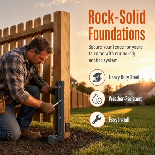 Fence Post Repair Kit, Anchor Ground Stakes for Repair Tilted, Broken Wood Fence Post with Install Accessoris (4 PCS) - color: Black