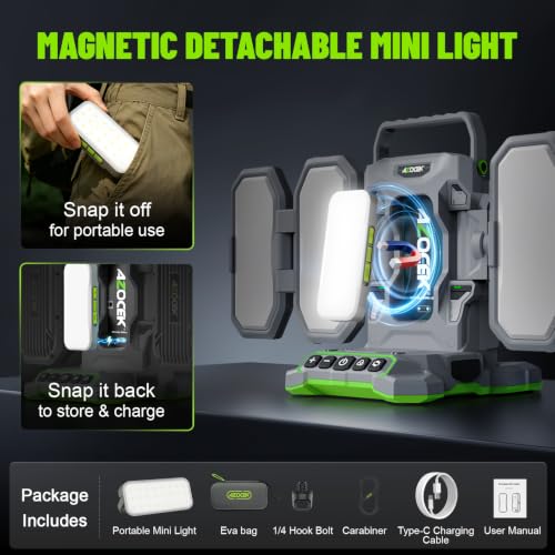 Azocek 10,000LM Portable LED Work Light Compatible with Dewalt 20V Battery - color: Yellow