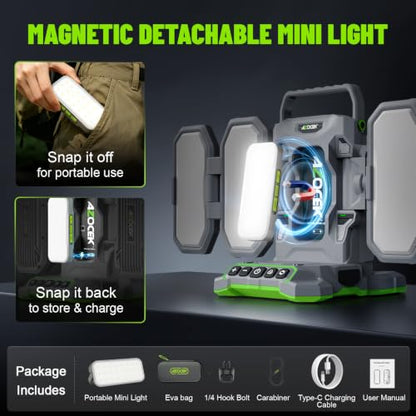 10,000LM LED Work Light Compatible with Greenworks 40V G-MAX Batteries - color: Bright Green