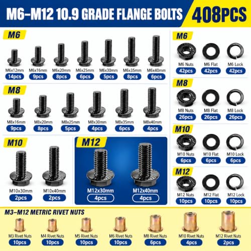 3295PCS Metric Bolt & Screw Assortment Kit, M2 M3 M4 M5 M6 M8 M10 M12 Flange Bolts, Machine Screws, 10.9 Grade, Nuts, Washers, Lock Washers & Rivet Nuts, Hex Socket & Button Head, Black Zinc Plated - color: Black-3295PCS M2 M3 M4 M5 M6 M8 M10 M12