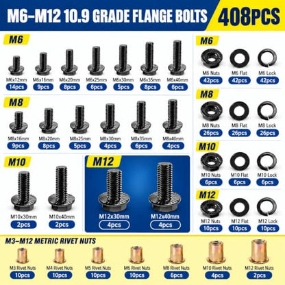 3295PCS Metric Bolt & Screw Assortment Kit, M2 M3 M4 M5 M6 M8 M10 M12 Flange Bolts, Machine Screws, 10.9 Grade, Nuts, Washers, Lock Washers & Rivet Nuts, Hex Socket & Button Head, Black Zinc Plated - color: Black-3295PCS M2 M3 M4 M5 M6 M8 M10 M12