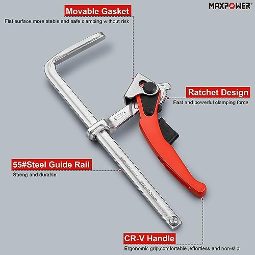 MAXPOWER Ratcheting Table Clamp, 7 7/8" Capacity, 530 LBS, Quick Release - size: 7 ⁷/₈" Ratcheting