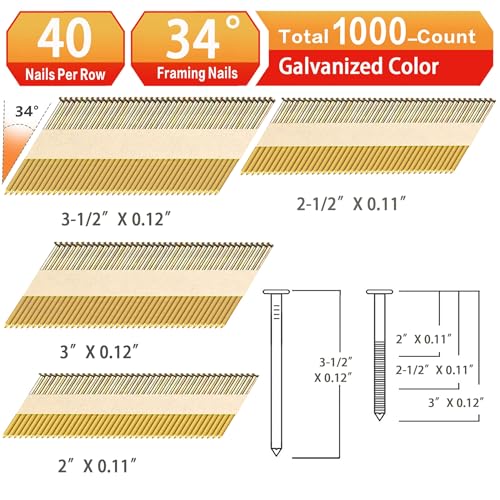 34° Framing Nails, Ring Shank,1000pcs - size: Assembly---1000pcs