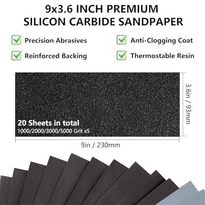 Extra Fine Sandpaper Assortment, Wet Dry Sand Paper 9 x 3.6 Inch - size: 9 x 3-2/3 Inch, style: Extra Fine Grit-20sheets