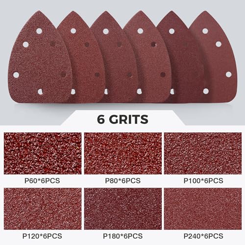 S SATC 36 PCS Mouse Sander Sandpaper 6 Holes Detail Sander Sandpaper Palm Sander Paper Hook and Loop Mouse Sanding Pads Assorted 60/80/100/120/180/240 Grit - style: 36PCS 6 Hole 60/80/100/120/180/240 Grit