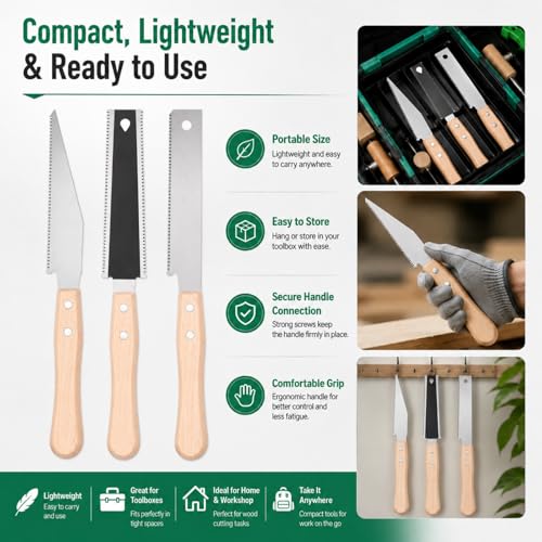 3pcs High-Efficiency Flush Cut for Wood Cutting Small Portable Pull Cutter with Fine Teeth for DIY Woodworking and Tree Trimming