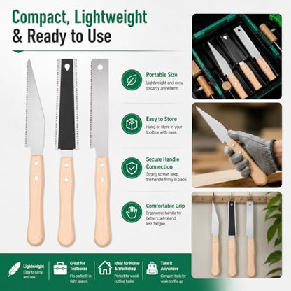 3pcs High-Efficiency Flush Cut for Wood Cutting Small Portable Pull Cutter with Fine Teeth for DIY Woodworking and Tree Trimming