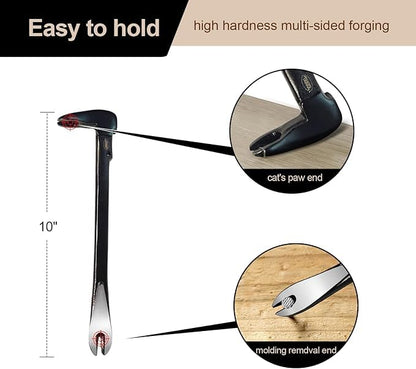 2-Piece Nail Puller Set, 12”Pry Bar, 10” Mini Crowbar, Cats Claw Nail Remover, pry bar set, for Kitchen Remodel, Prying Apart Baseboard, Multi-sided Forged Steel Made carpenter tools (12'')