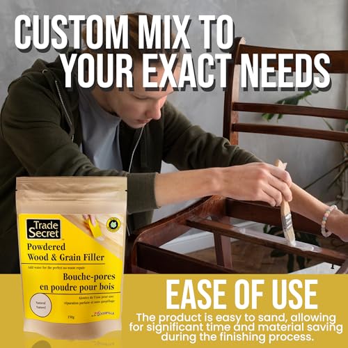 Trade Secret Wood Filler Putty Powder Mix, Fast Drying, Stainable, 150 g - color: Natural