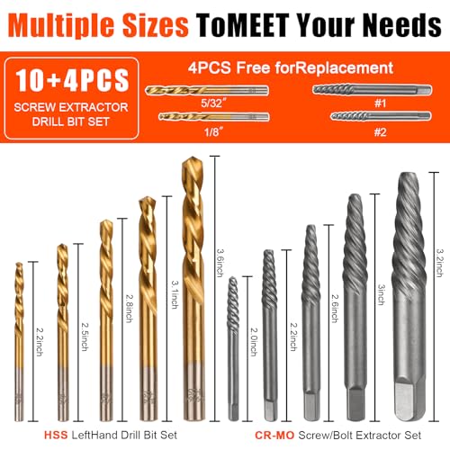 Damaged Screw Extractor Set 14 Pcs,Left Handed Drill Bit Screw Extractor - size: 14 PCS