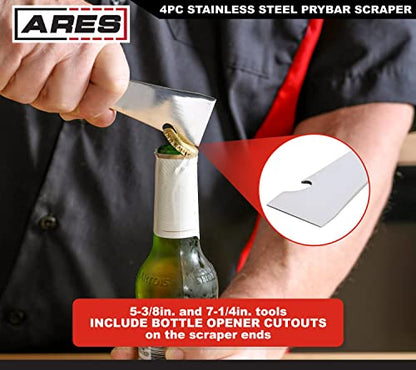 ARES 46020 4-Pc Stainless Steel Pry Bar Scraper Set - Nail Puller & Opener