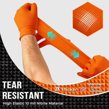 ANBOSON 10 Mil Heavy Duty Diamond Texture Nitrile Gloves, XL, 1000 Ct - color: Orange of 1000, size: X-Large