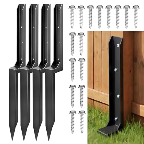 Fence Post Repair Kit, Heavy-Duty Fence Stabilizer, Black, 4-Pack - color: Black 4 pack