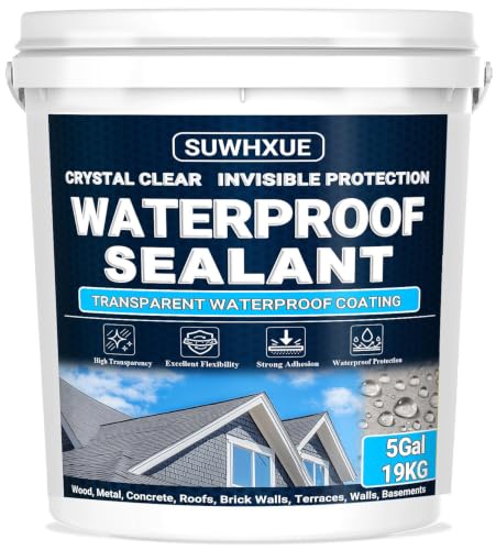 Clear Waterproof Sealant, SUWHXUE 5Gal/19KG Water-Based Transparent Waterproof Leak Repair Coating, Invisible Flexible Sealant for Concrete Walls Wood Metal Roof Water Sealer Indoor & Outdoor - size: 5 Gal