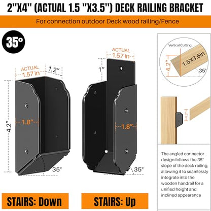 Deck Railing 35° Stair Connectors for 2"x4" (Actual 1.5"x3.5"),24 Pack - size: Angle 35°