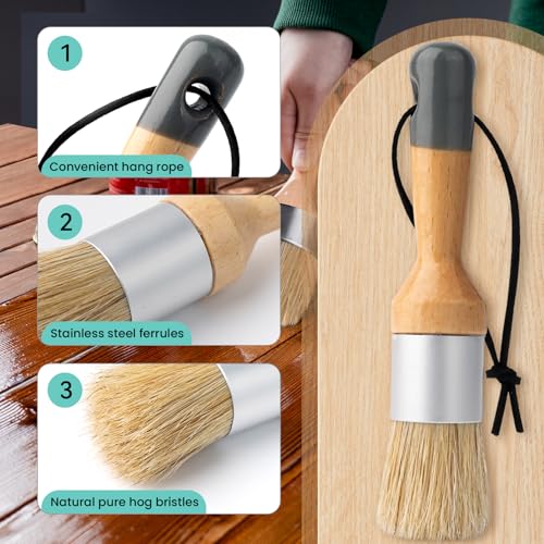 Mister Rui Chalk Wax Paint Brush, 3pcs, Chalk Paint Brushes for Furniture, Small Wax Brush for Acrylic Paint, Milk Paint, Natural Bristles Stencil Brushes, No Shedding (Pack of 2) - size: 3PCS, Small (Pack of 2)