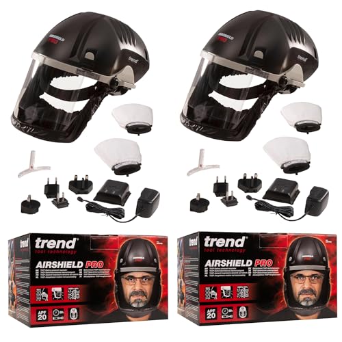 TREND Airshield Pro Twin Pack Respirator Bundle, Powered Air Circulating Dust Protection for Two Woodworkers, Full Face Shield Design with Rechargeable Batteries, AIR/PRO/D7 - style: Twin Pack