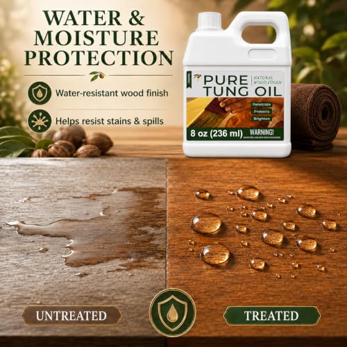 8oz 100% Pure Tung Oil for Wood, Food-Safe Waterproof Tung Oil with Towel - size: 8 Fl Oz
