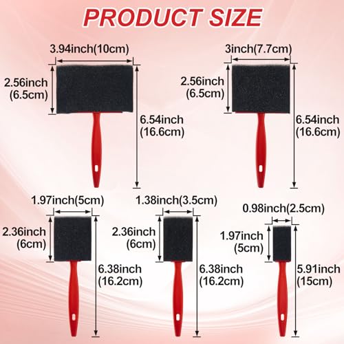 HINZIC 5 Pcs 5 Sizes Foam Paint Brushes Plastic Handle Foam Brushes for Staining Varnishes, and DIY Large Area Crafting(4", 3", 2", 1.4'', 1") - size: 5pcs 4", 3", 2", 1.4'', 1"
