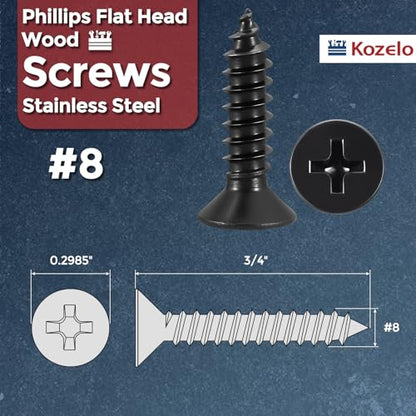 100pcs Phillips Wood Screws #8x3/4 304 Stainless Steel Black - color: Black, size: #8x3/4"