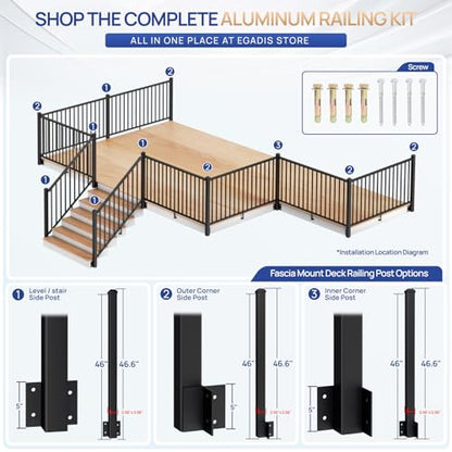 Egadis 2 Pack 36in H x 6ft W Modular Side Mount Aluminum Deck Railing Kit - color: Level 180D 6ft-P2