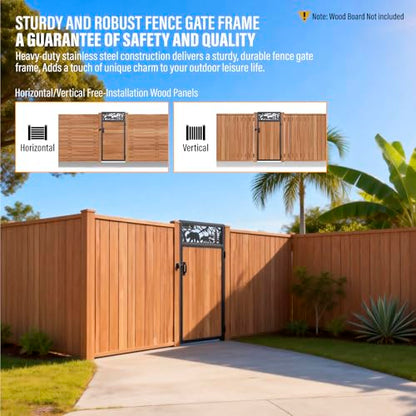 3x6FT Fence Gate Frame Kit 201 Stainless Steel Heavy Duty Garden Gates Anti-Sag Backyard Front Gate Reinforcement Hardware, Left/Right Mount (No Wood Planks Included) - color: W3xH6ft-Bear